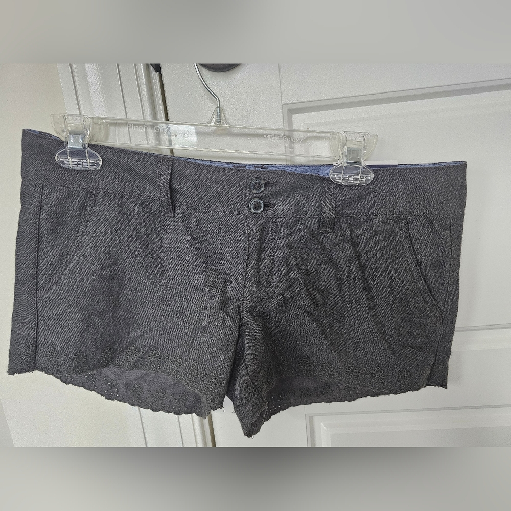 American Eagle Grey Lowrise Eyelet Hem Shorts